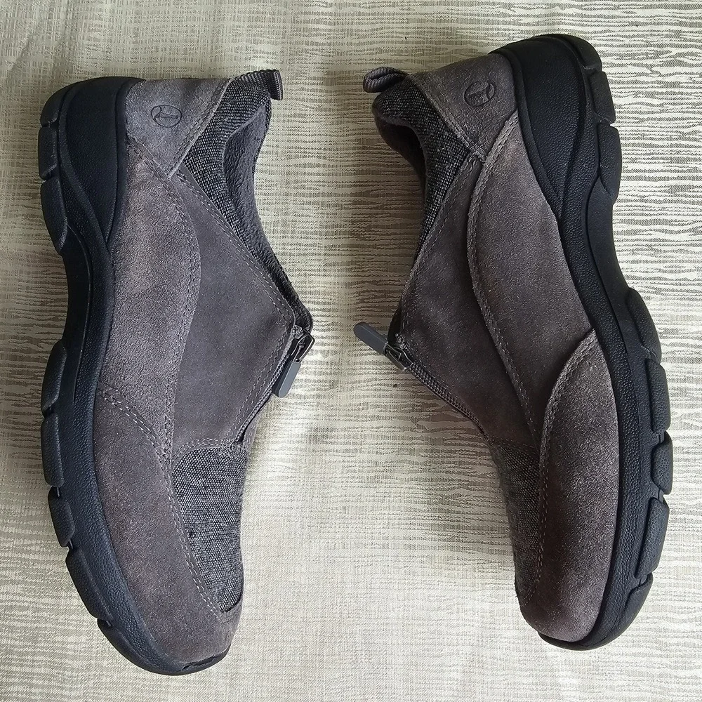 Lands End Womens Grey Suede All Weather Zip Front Walking Shoes‎ Size 10B